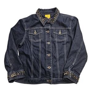 Ruby Rd. Denim Jacket Sz 8 All Over Gold Sparkle Embellishments Collar Cuff